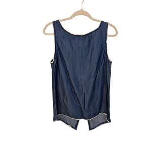 Kenneth Cole New York Denim Blouse Preppy Minimalist M Asymmetrical Western